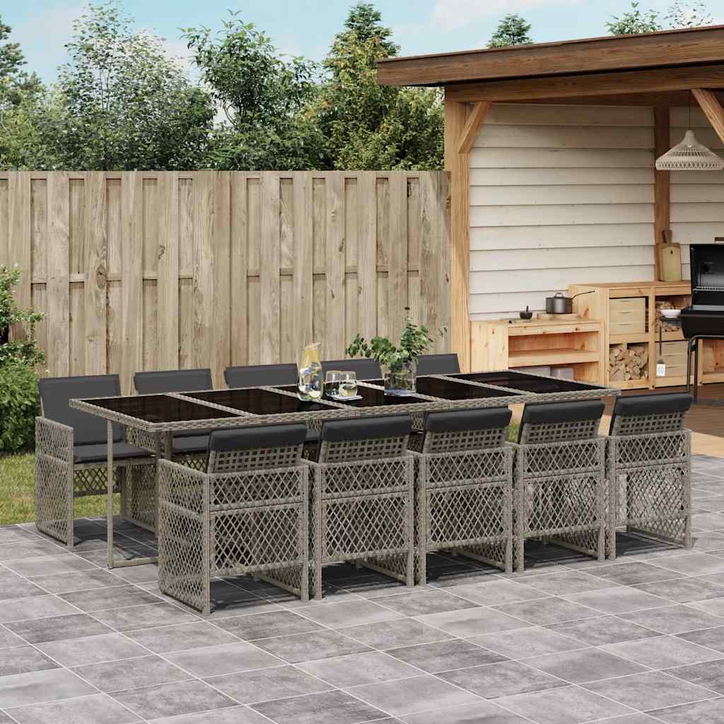 Set da Pranzo da Giardino 11pz con Cuscini in Polyrattan Grigio | homemem39