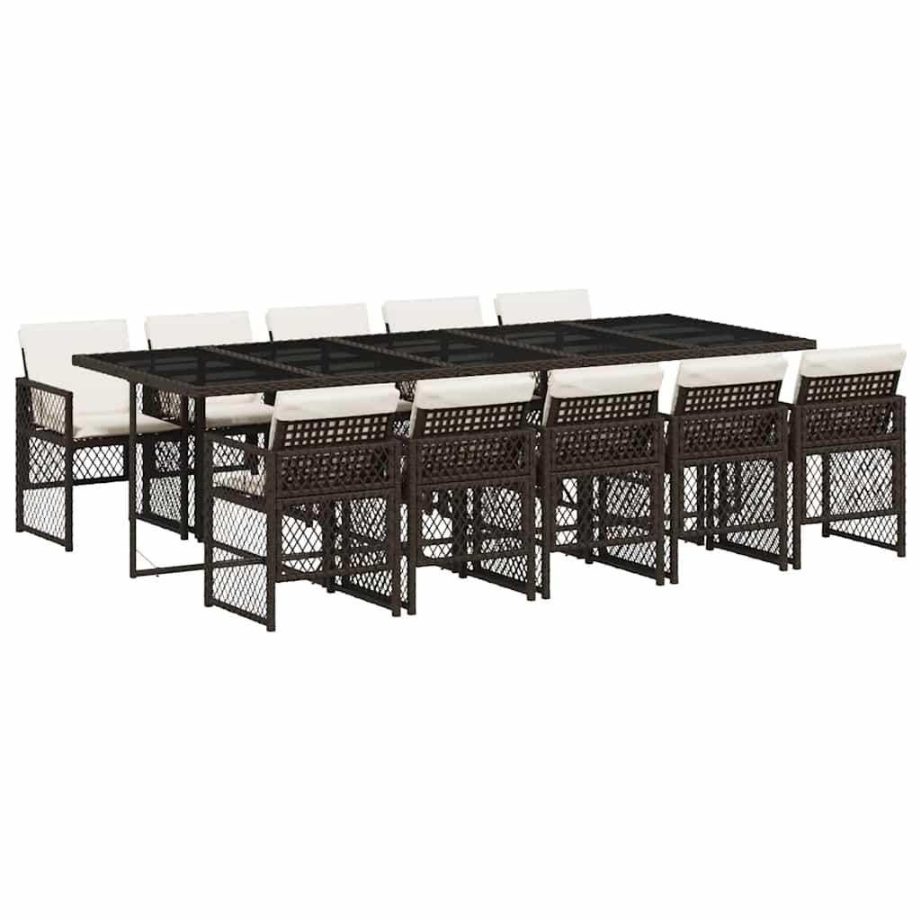 Set da Pranzo da Giardino 11 pz con Cuscini Polyrattan Marrone | homemem39