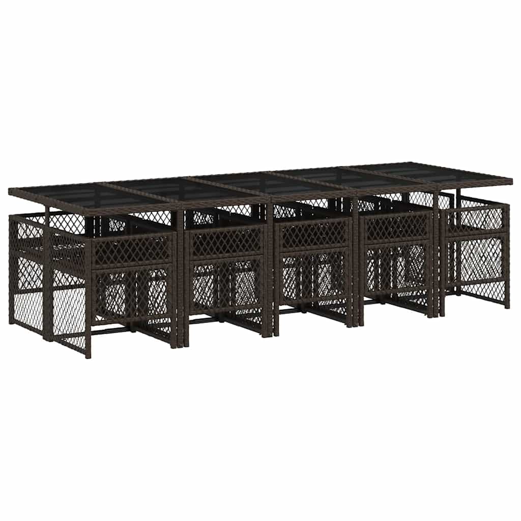 Set da Pranzo da Giardino 11 pz con Cuscini Polyrattan Marrone | homemem39