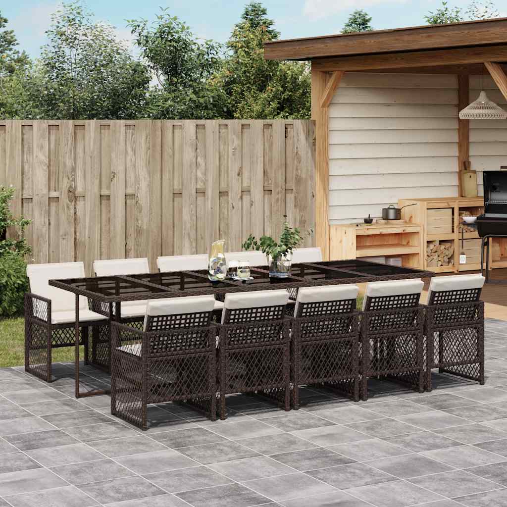 Set da Pranzo da Giardino 11 pz con Cuscini Polyrattan Marrone | homemem39