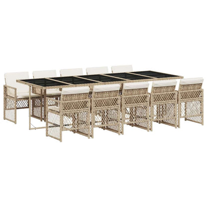 Set da Pranzo da Giardino 11 pz con Cuscini Beige in Polyrattan | homemem39