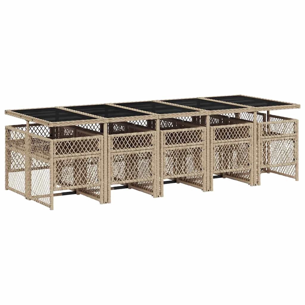 Set da Pranzo da Giardino 11 pz con Cuscini Beige in Polyrattan | homemem39
