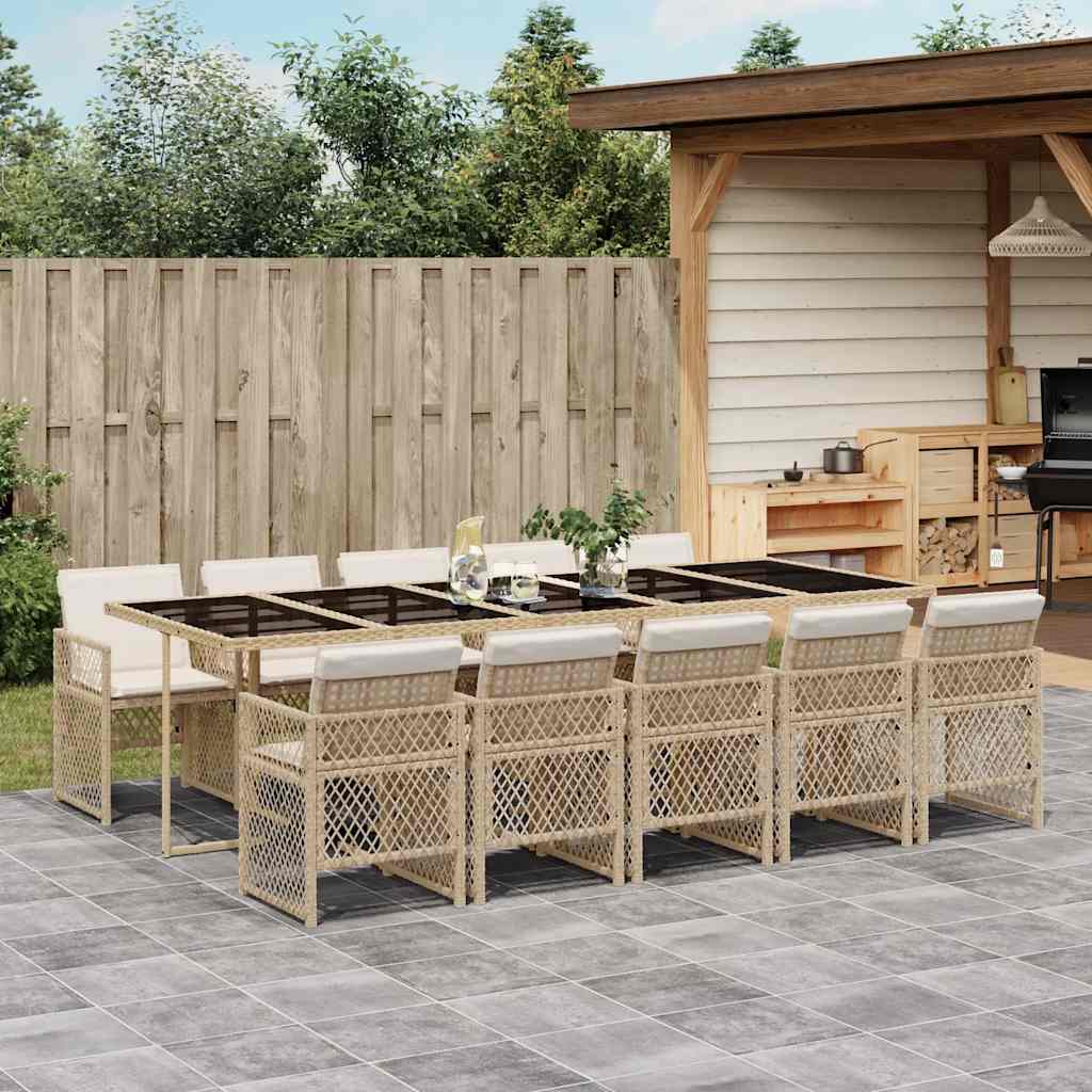 Set da Pranzo da Giardino 11 pz con Cuscini Beige in Polyrattan | homemem39