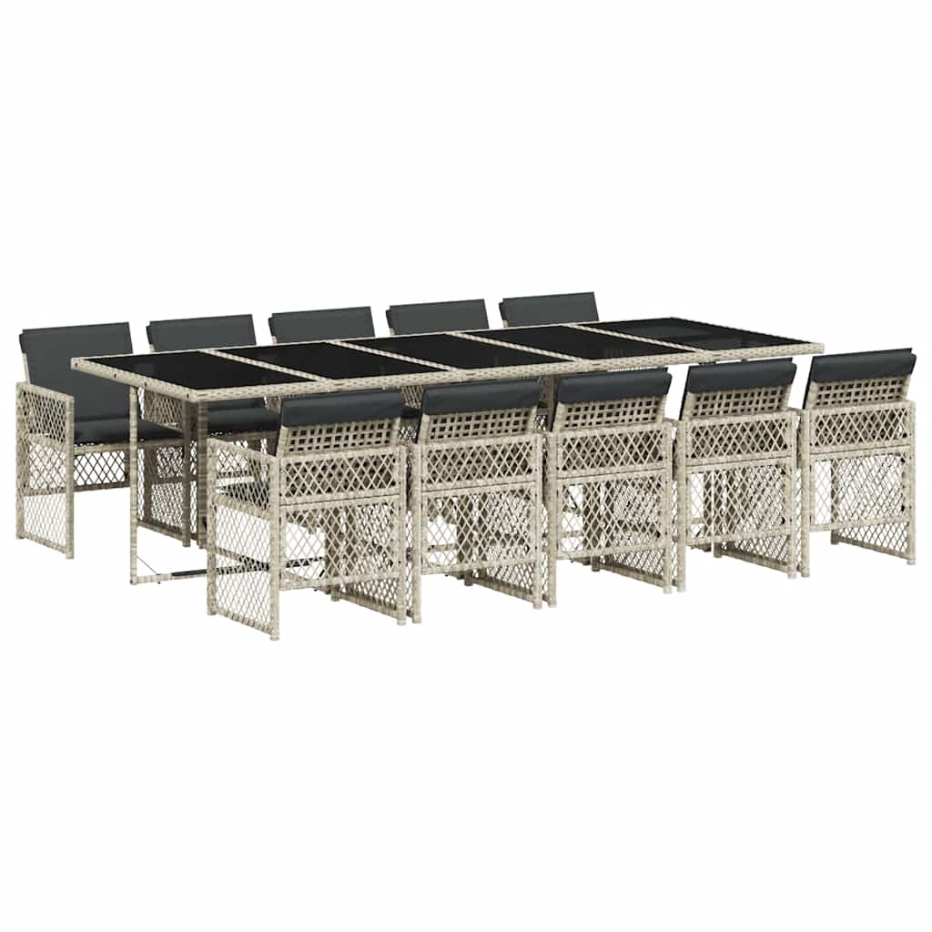 Set Pranzo Giardino 11pz con Cuscini Grigio Chiaro Polyrattan | homemem39