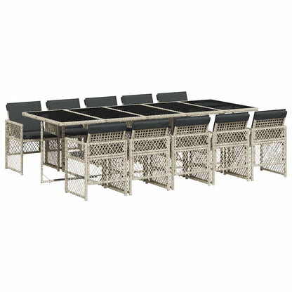 Set Pranzo Giardino 11pz con Cuscini Grigio Chiaro Polyrattan | homemem39