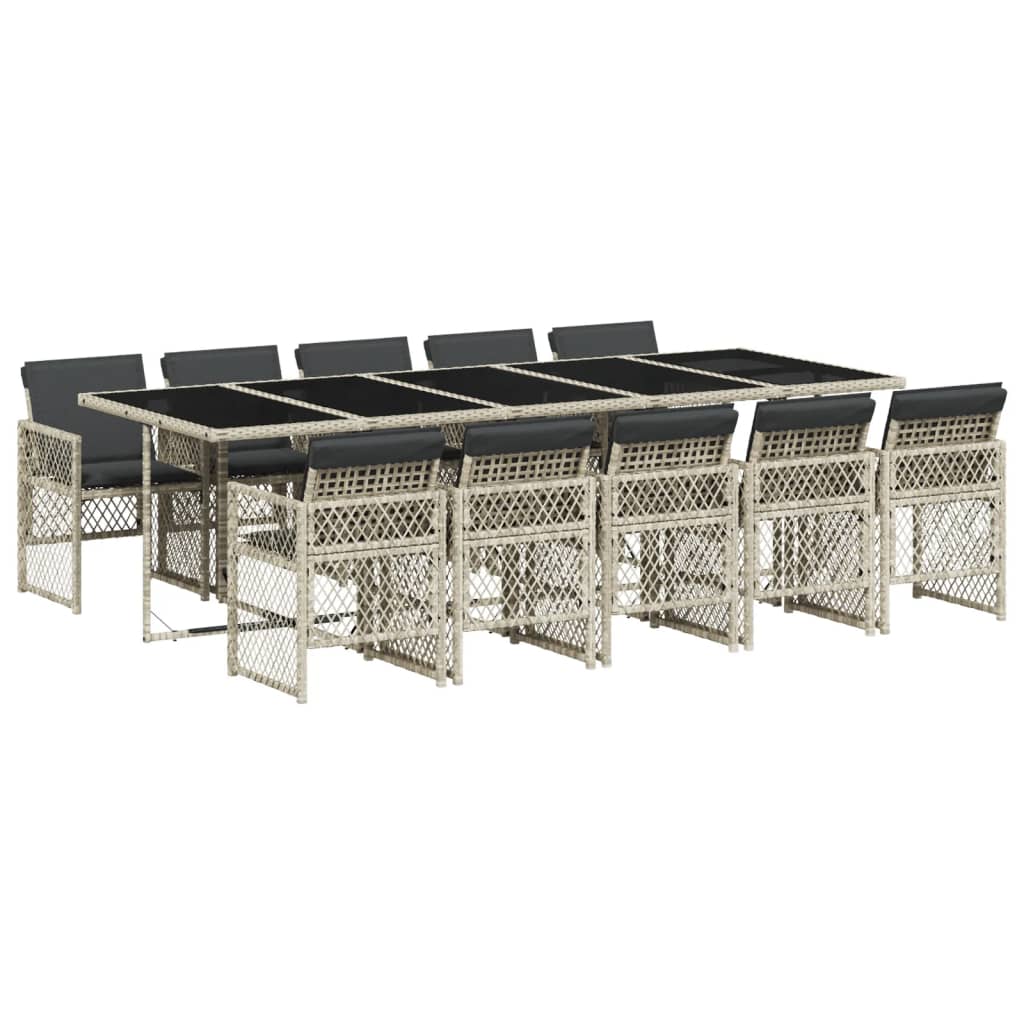 Set Pranzo Giardino 11pz con Cuscini Grigio Chiaro Polyrattan - homemem39
