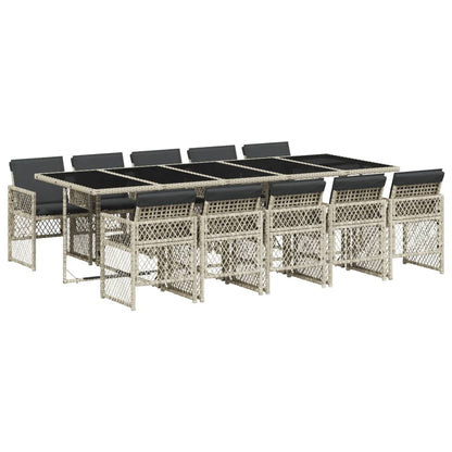 Set Pranzo Giardino 11pz con Cuscini Grigio Chiaro Polyrattan - homemem39