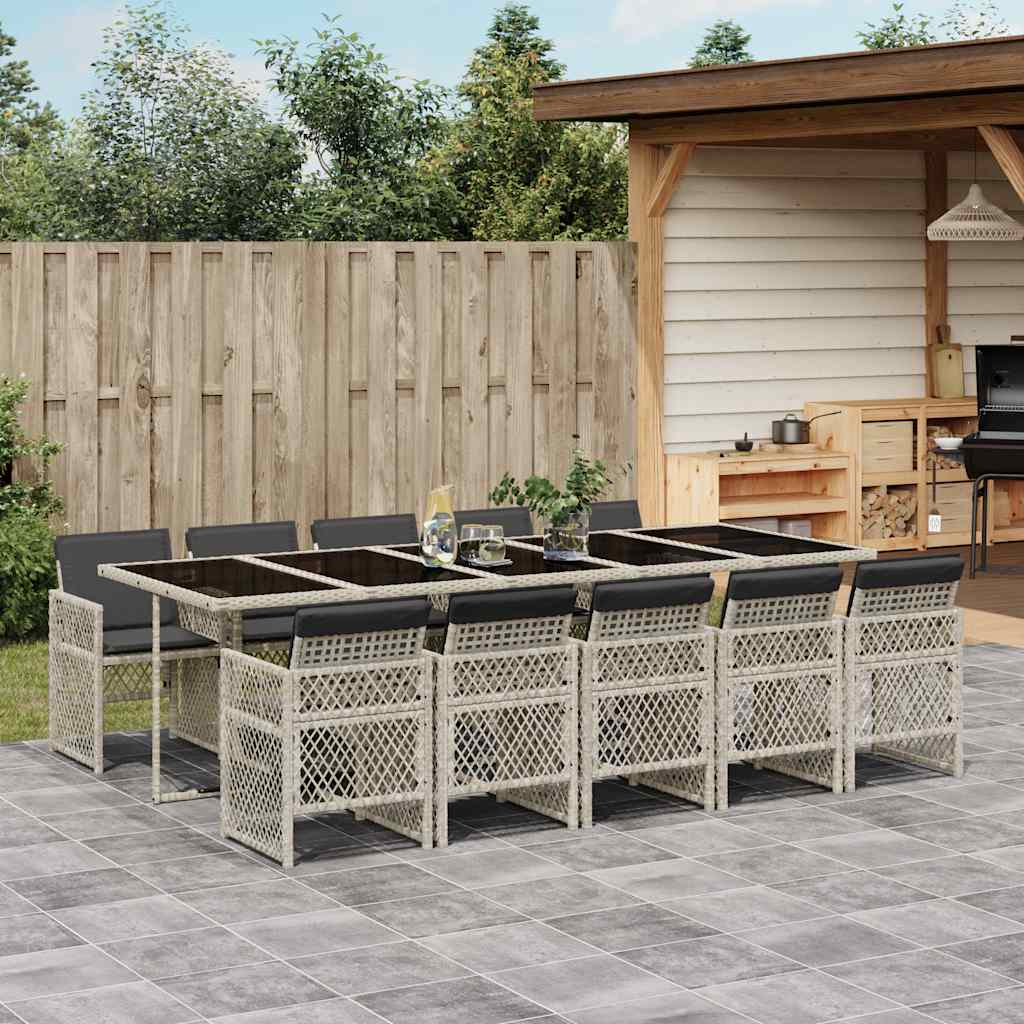 Set Pranzo Giardino 11pz con Cuscini Grigio Chiaro Polyrattan | homemem39
