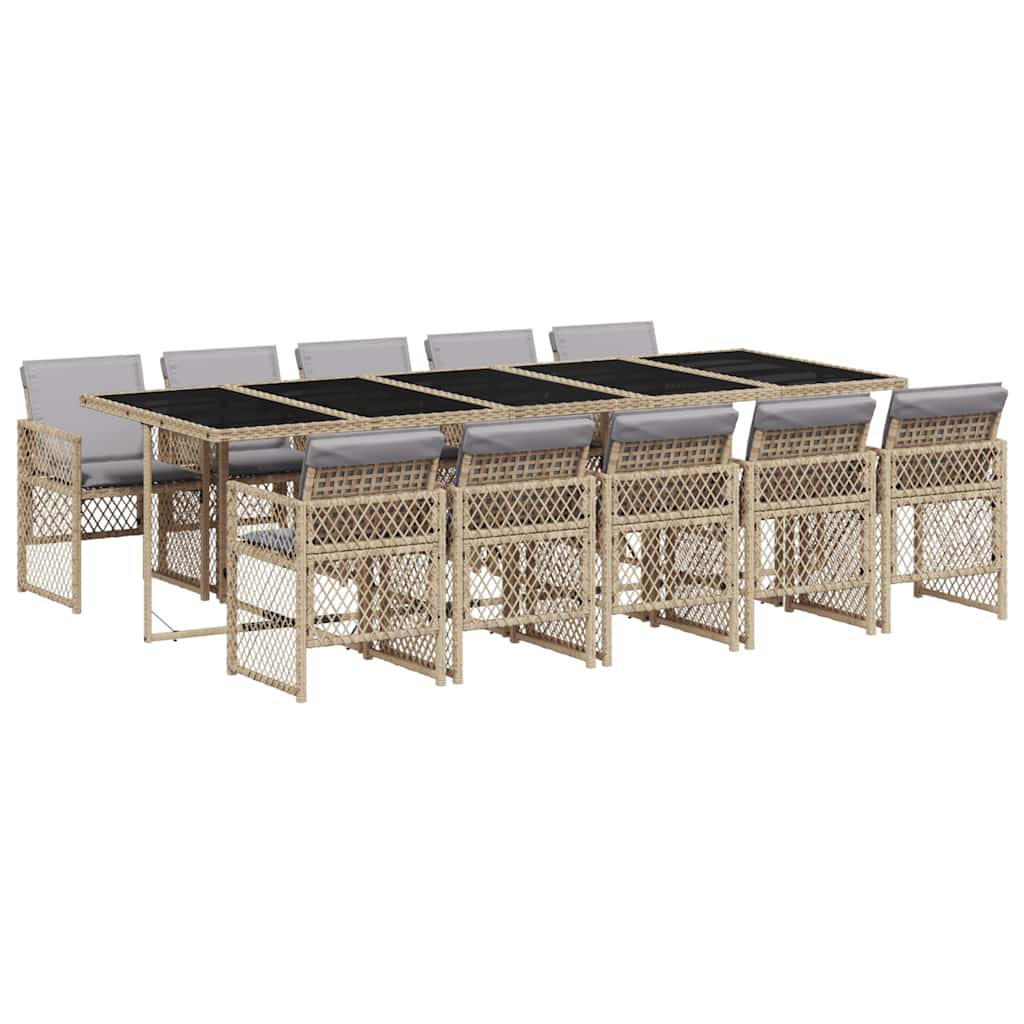 Set da Pranzo da Giardino 11 pz con Cuscini Beige in Polyrattan | homemem39