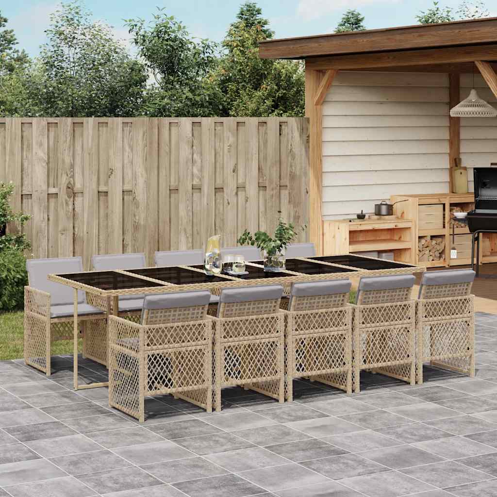 Set da Pranzo da Giardino 11 pz con Cuscini Beige in Polyrattan | homemem39