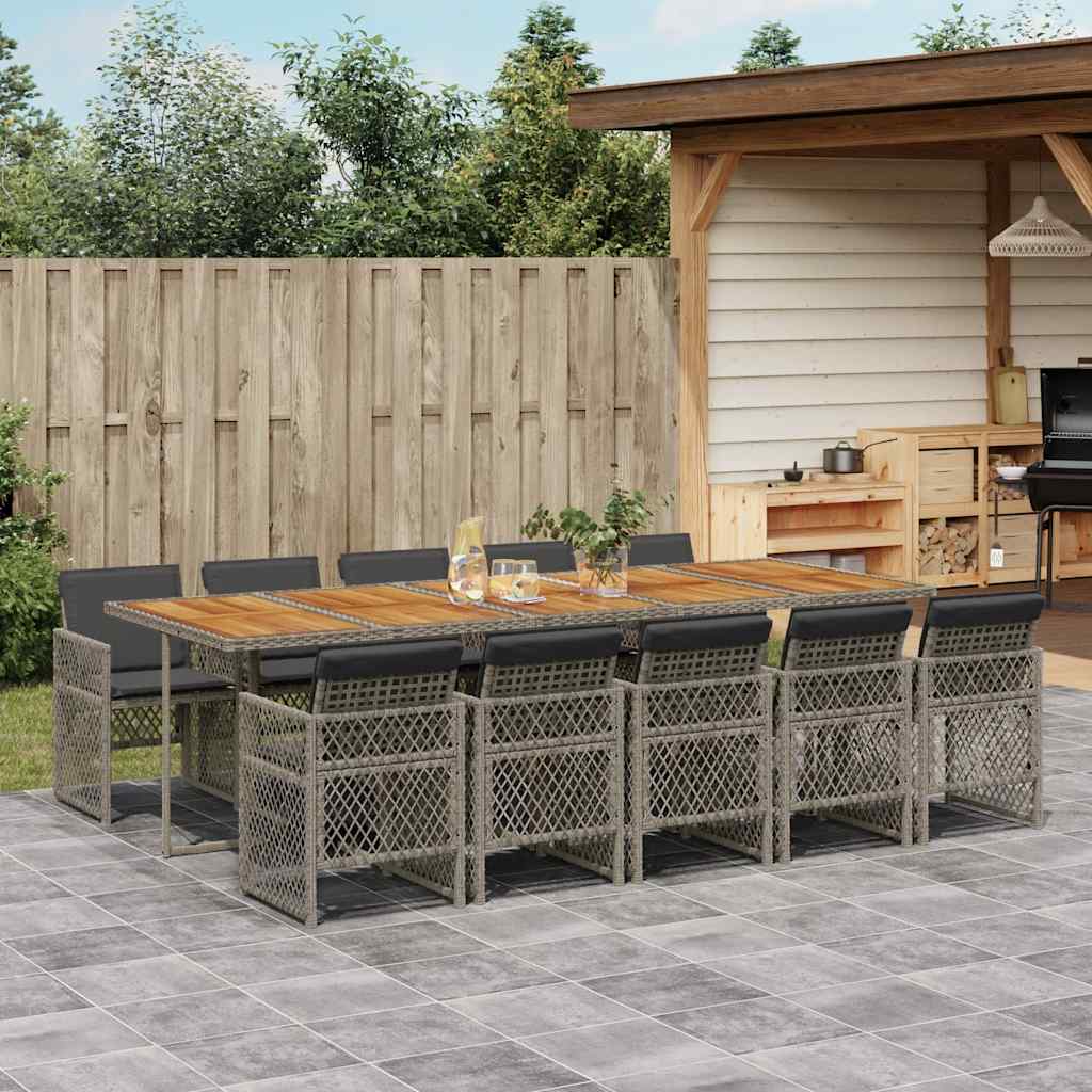 Set da Pranzo da Giardino 11pz con Cuscini in Polyrattan Grigio | homemem39