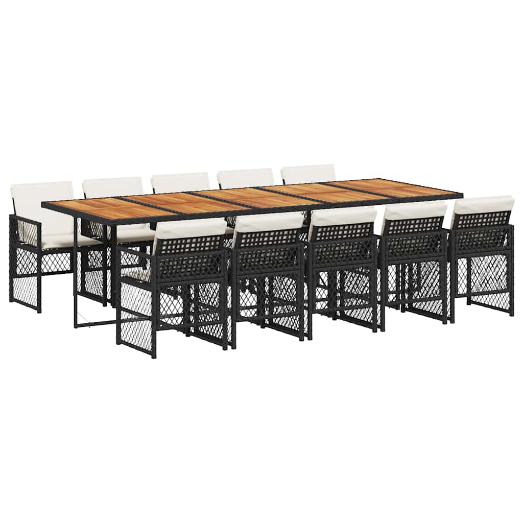 Set da Pranzo da Giardino 11 pz con Cuscini in Polyrattan Nero | homemem39