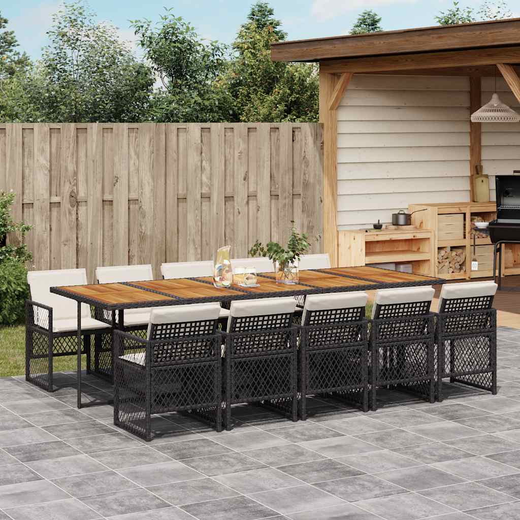 Set da Pranzo da Giardino 11 pz con Cuscini in Polyrattan Nero | homemem39