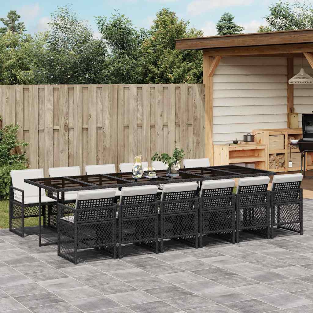 Set da Pranzo da Giardino 13pz con Cuscini Nero in Polyrattan | homemem39