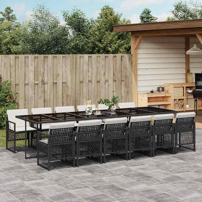 Set da Pranzo da Giardino 13pz con Cuscini Nero in Polyrattan | homemem39