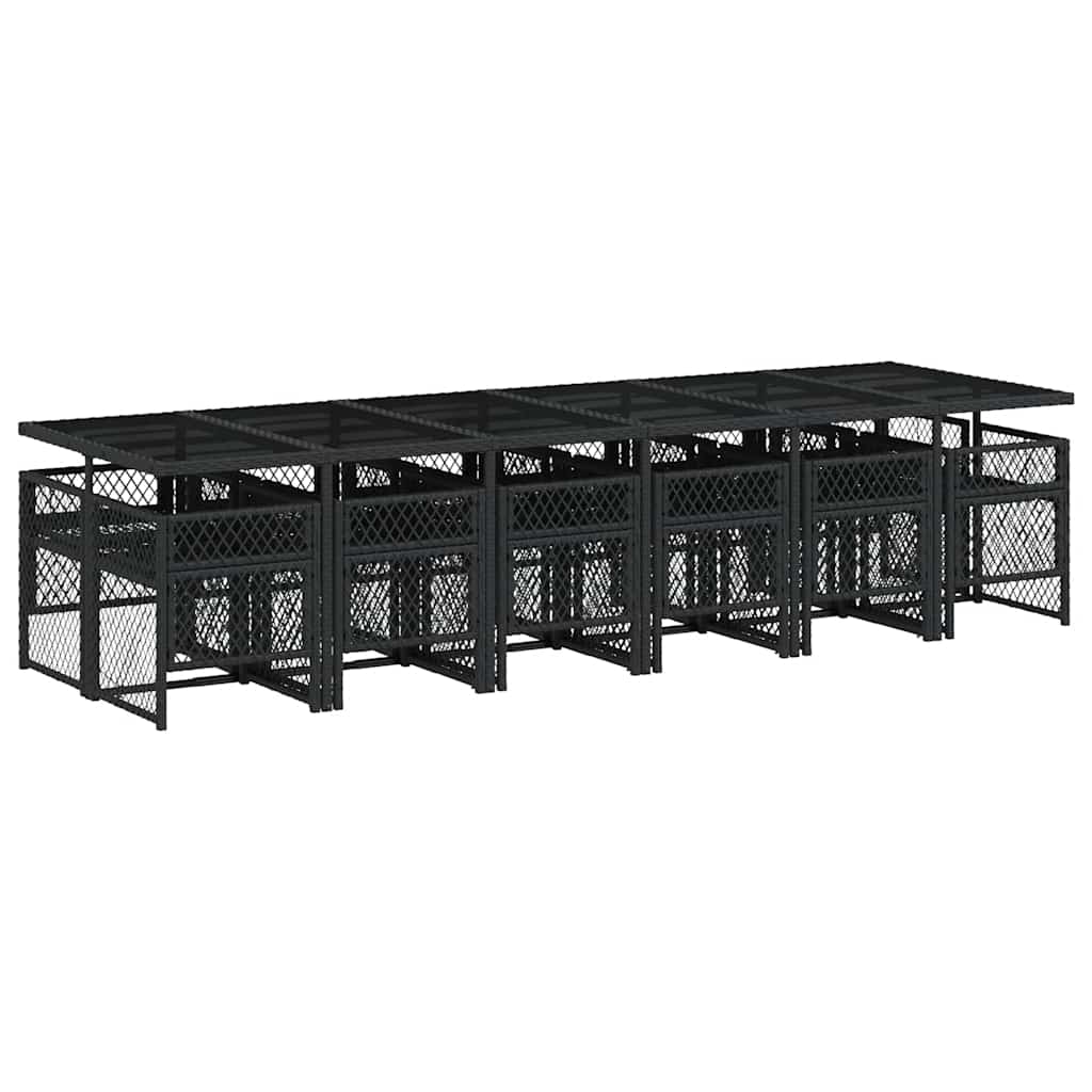 Set da Pranzo da Giardino 13pz con Cuscini Nero in Polyrattan | homemem39