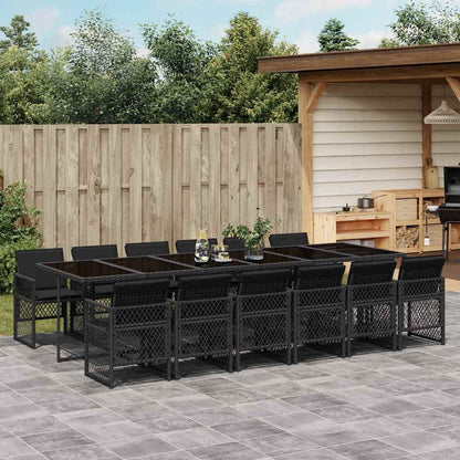 Set da Pranzo da Giardino 13pz con Cuscini Nero in Polyrattan | homemem39