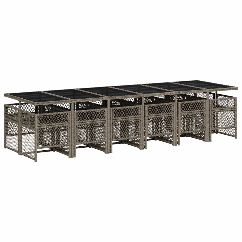 Set da Pranzo da Giardino 13pz con Cuscini Grigio in Polyrattan | homemem39