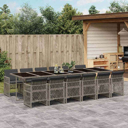 Set da Pranzo da Giardino 13pz con Cuscini Grigio in Polyrattan | homemem39