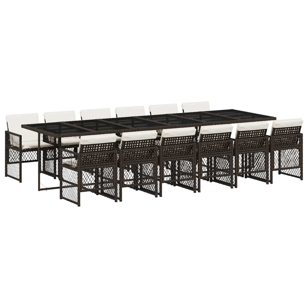 Set da Pranzo da Giardino 13pz con Cuscini Marrone Polyrattan | homemem39