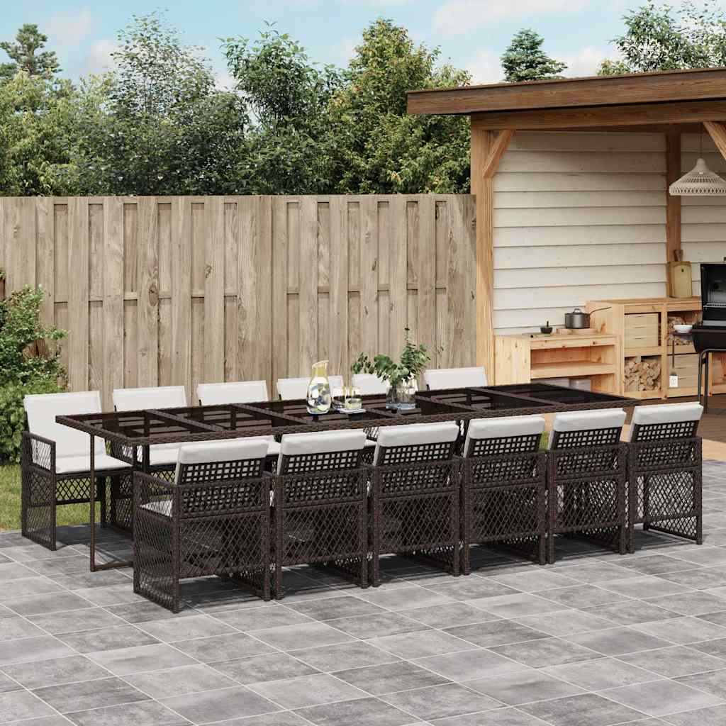 Set da Pranzo da Giardino 13pz con Cuscini Marrone Polyrattan | homemem39