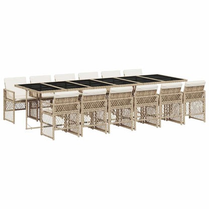 Set da Pranzo da Giardino 13 pz con Cuscini Beige in Polyrattan | homemem39