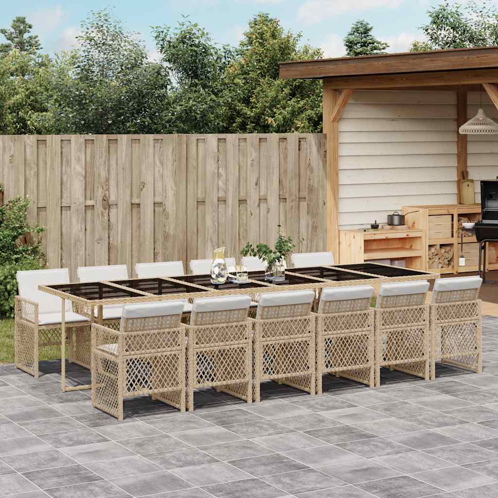 Set da Pranzo da Giardino 13 pz con Cuscini Beige in Polyrattan | homemem39