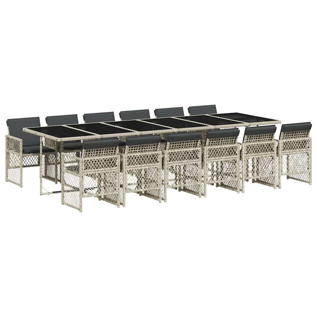 Set da Pranzo da Giardino 13pz con Cuscini Grigio in Polyrattan | homemem39