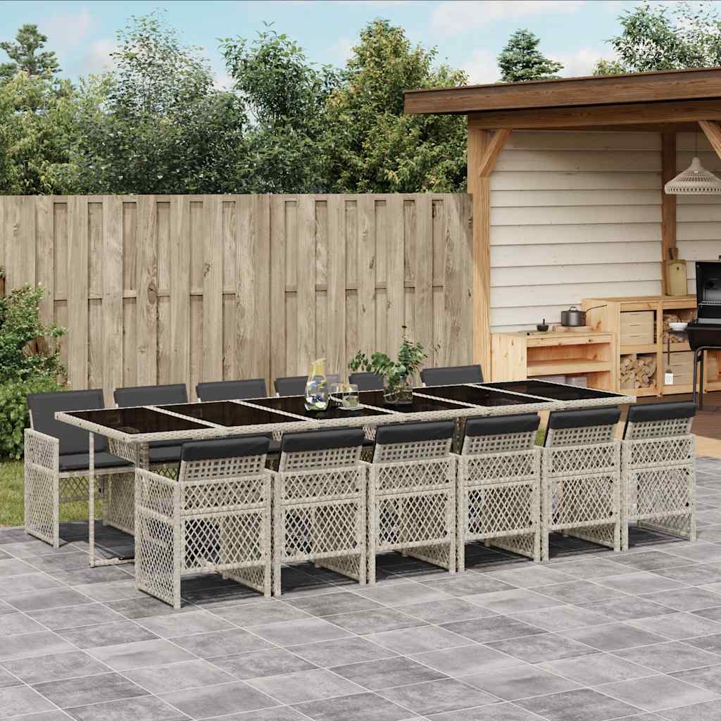 Set da Pranzo da Giardino 13pz con Cuscini Grigio in Polyrattan | homemem39