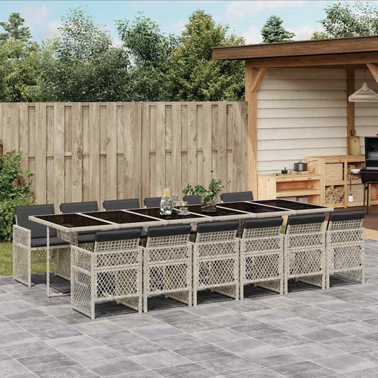 Set da Pranzo da Giardino 13pz con Cuscini Grigio in Polyrattan | homemem39