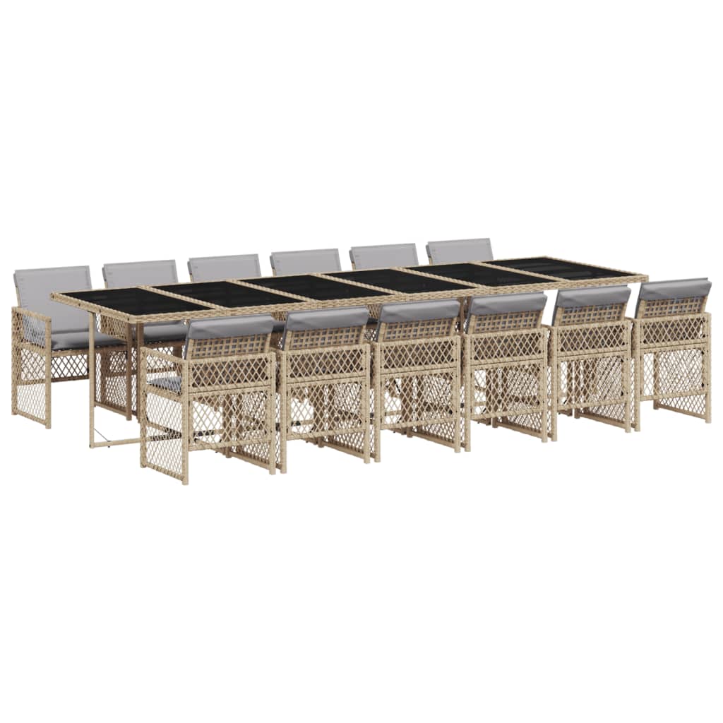 Set da Pranzo da Giardino 13 pz con Cuscini Beige in Polyrattan - homemem39