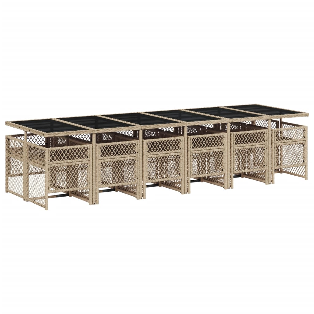 Set da Pranzo da Giardino 13 pz con Cuscini Beige in Polyrattan - homemem39