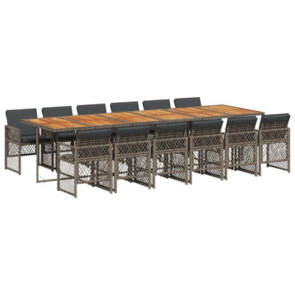 Set da Pranzo da Giardino 13pz con Cuscini Grigio in Polyrattan