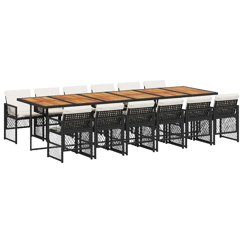 Set da Pranzo da Giardino 13pz con Cuscini Nero in Polyrattan | homemem39