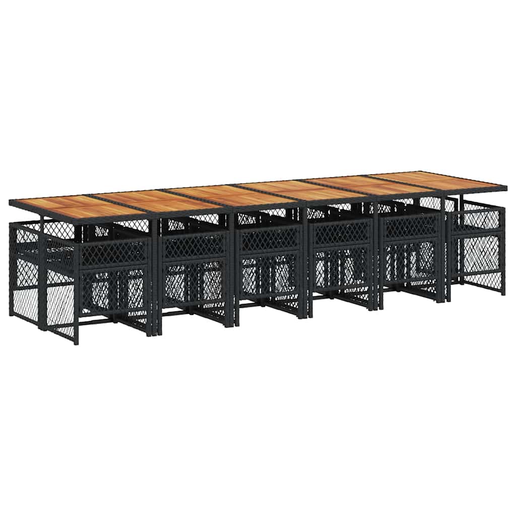 Set da Pranzo da Giardino 13pz con Cuscini Nero in Polyrattan | homemem39