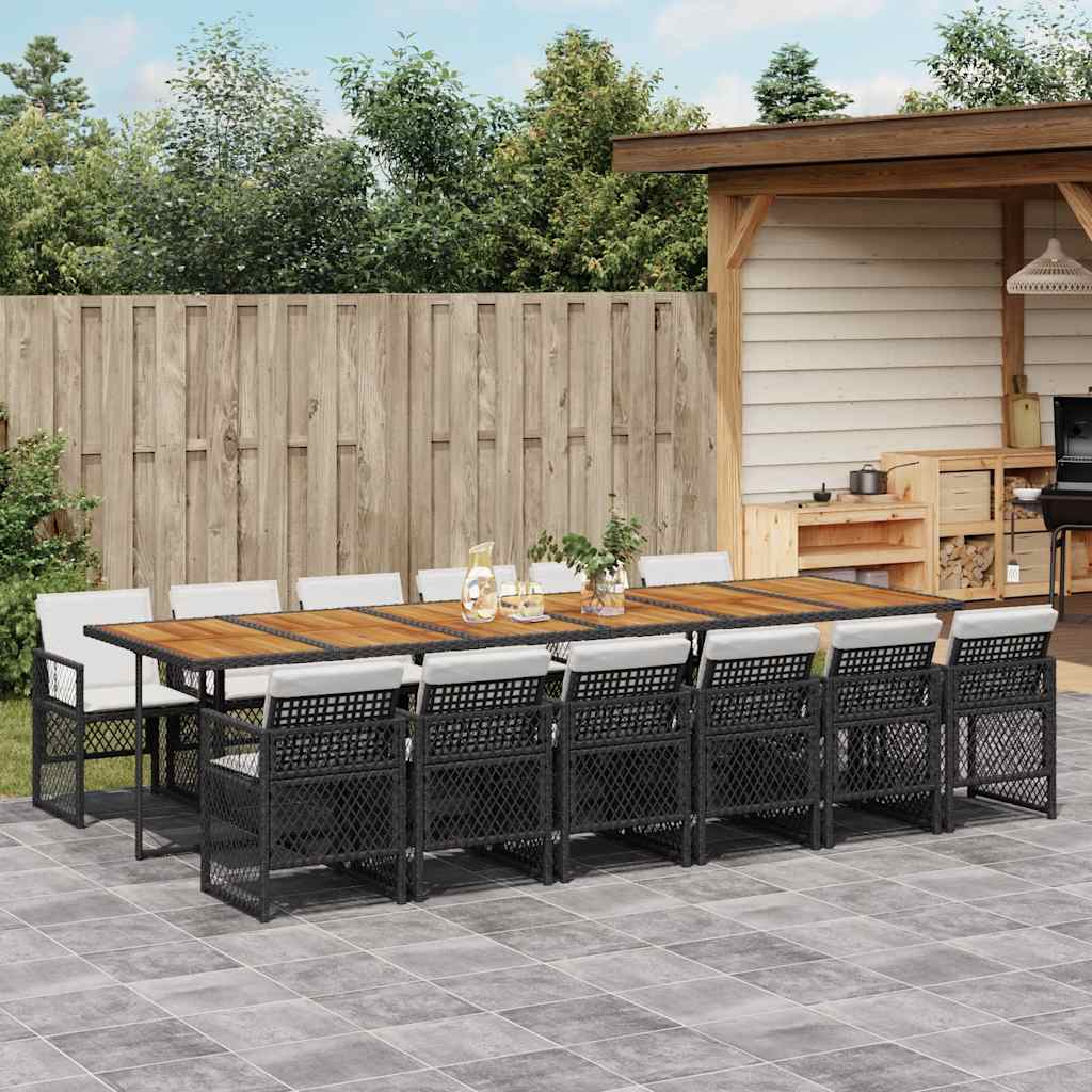 Set da Pranzo da Giardino 13pz con Cuscini Nero in Polyrattan | homemem39