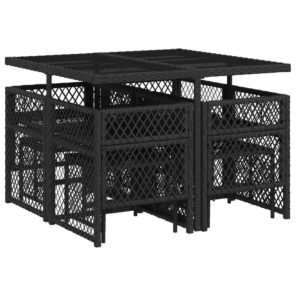 Set da Pranzo da Giardino 9 pz con Cuscini Nero in Polyrattan | homemem39