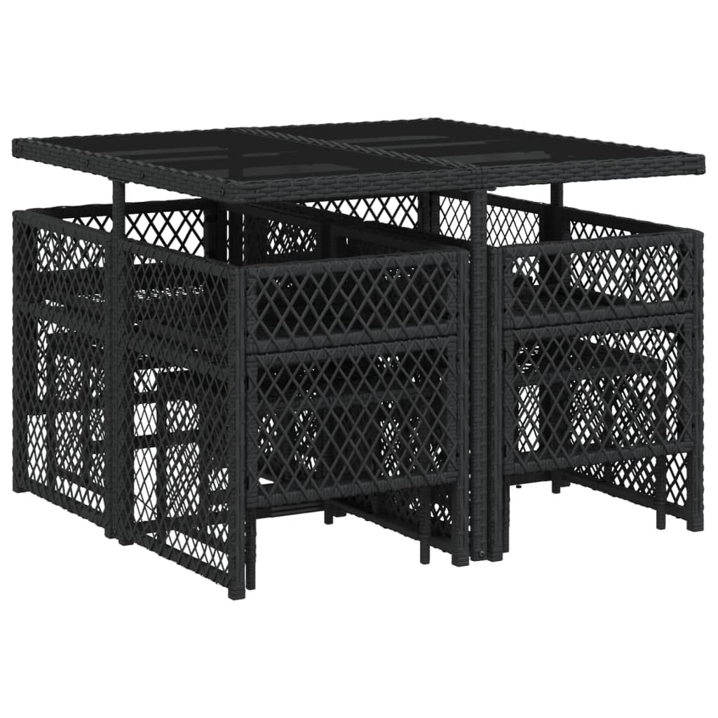 Set da Pranzo da Giardino 9 pz con Cuscini Nero in Polyrattan - homemem39
