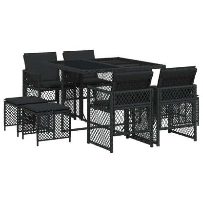 Set da Pranzo da Giardino 9 pz con Cuscini Nero in Polyrattan - homemem39