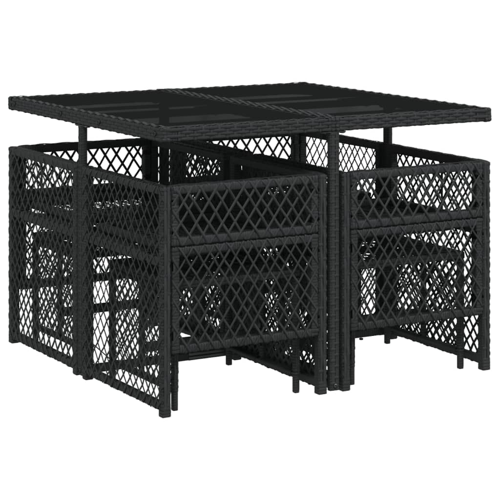 Set da Pranzo da Giardino 9 pz con Cuscini Nero in Polyrattan - homemem39