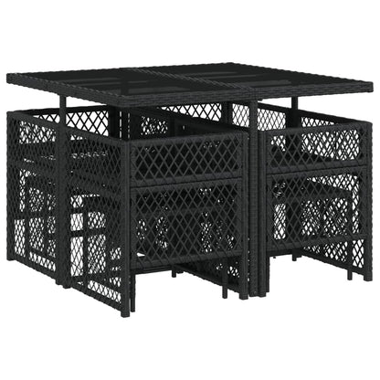 Set da Pranzo da Giardino 9 pz con Cuscini Nero in Polyrattan - homemem39