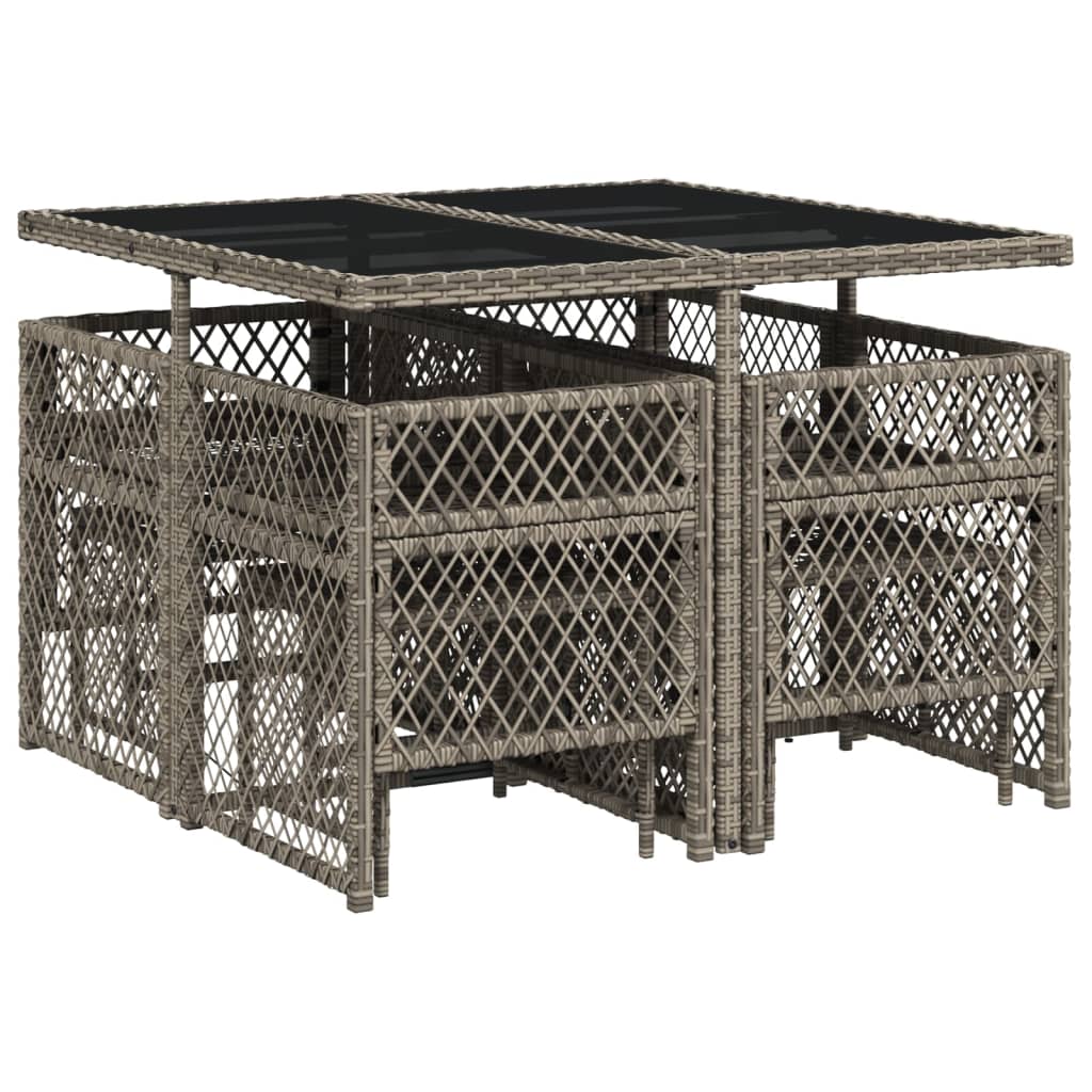 Set da Pranzo da Giardino 9 pz con Cuscini in Polyrattan Grigio - homemem39
