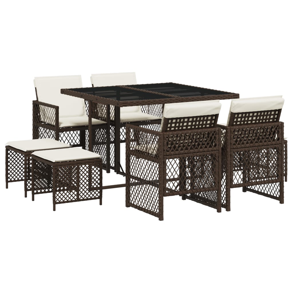 Set da Pranzo da Giardino 9pz con Cuscini Marrone in Polyrattan - homemem39