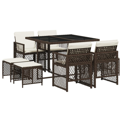 Set da Pranzo da Giardino 9pz con Cuscini Marrone in Polyrattan - homemem39