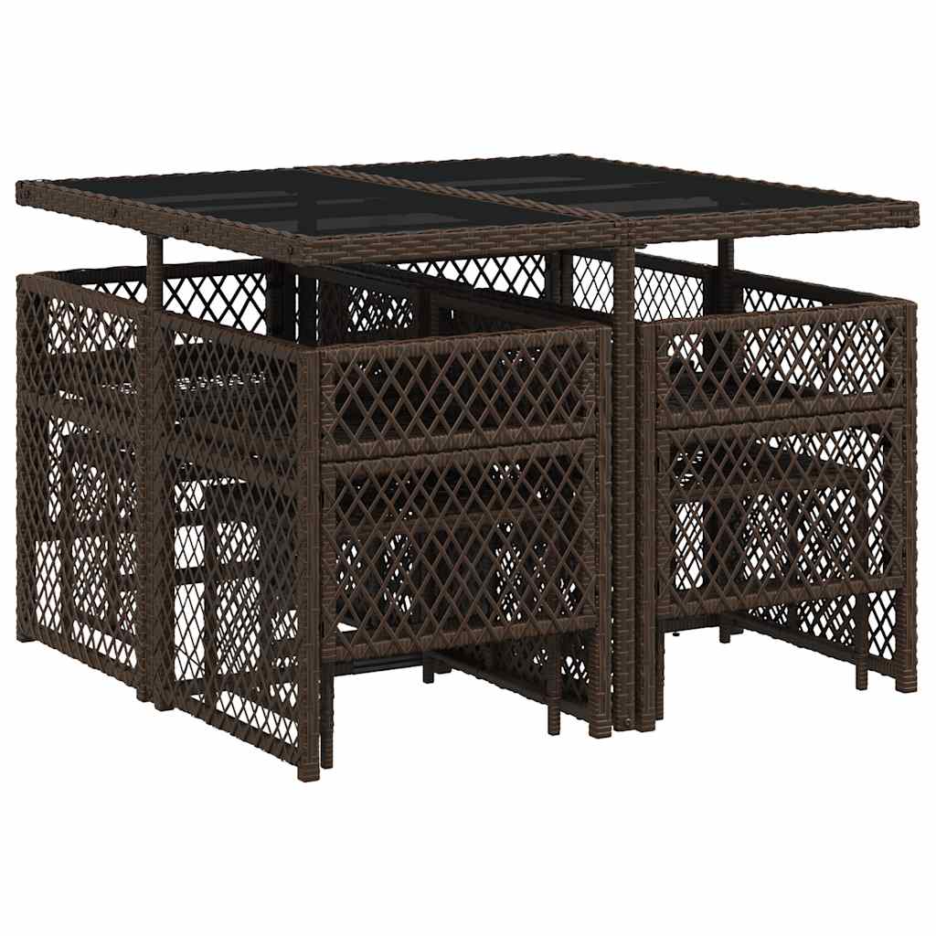 Set da Pranzo da Giardino 9pz con Cuscini Marrone in Polyrattan | homemem39