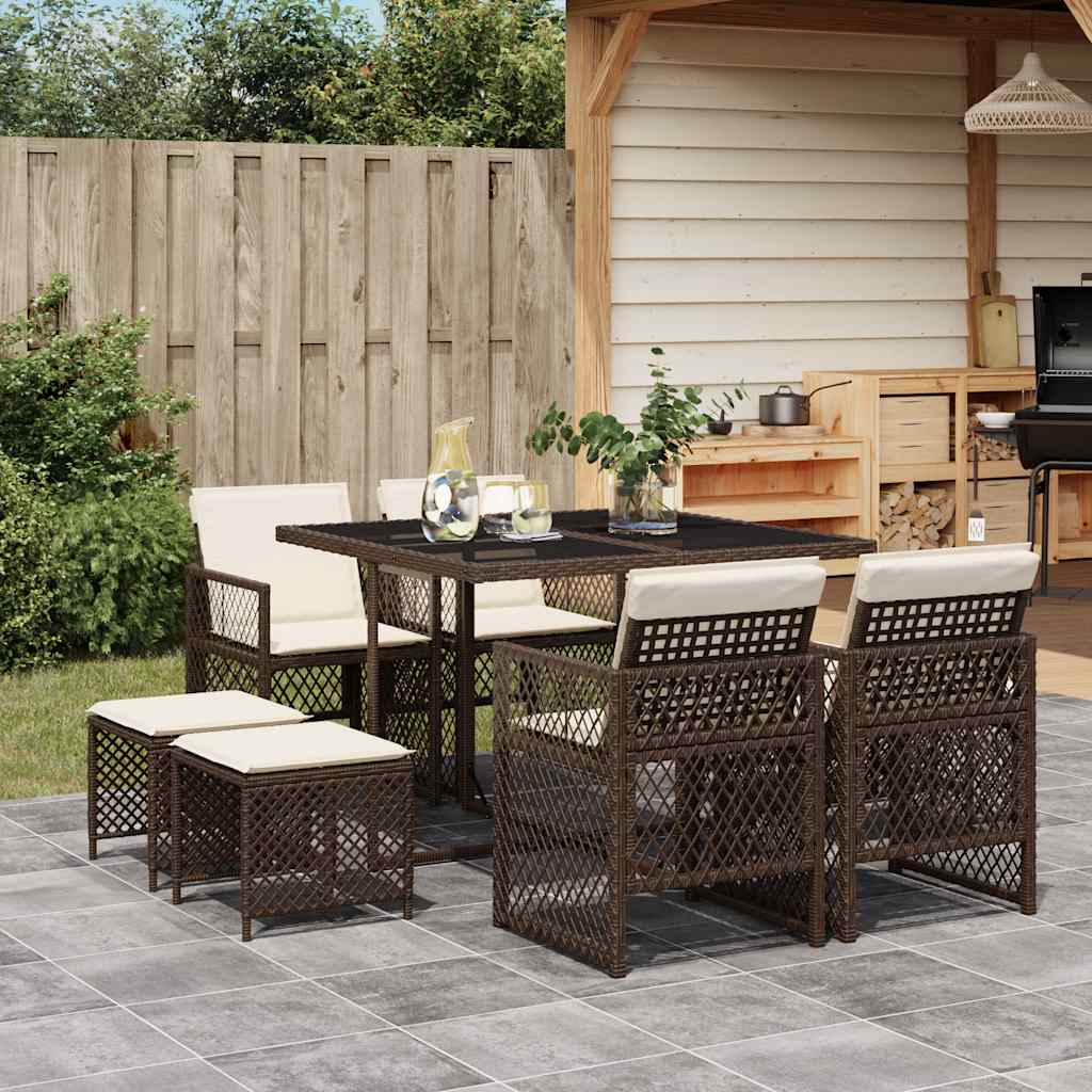 Set da Pranzo da Giardino 9pz con Cuscini Marrone in Polyrattan | homemem39
