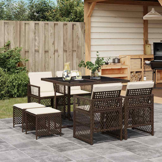 Set da Pranzo da Giardino 9pz con Cuscini Marrone in Polyrattan | homemem39