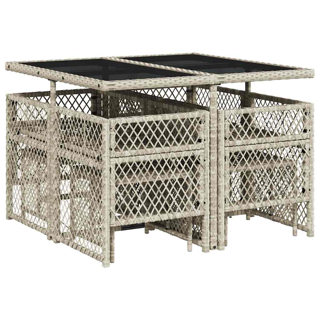 Set Pranzo da Giardino 9pz con Cuscini Grigio Chiaro Polyrattan | homemem39