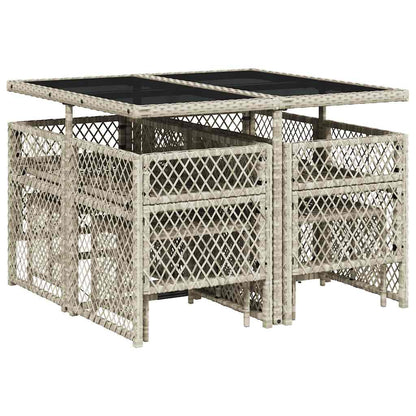 Set Pranzo da Giardino 9pz con Cuscini Grigio Chiaro Polyrattan | homemem39
