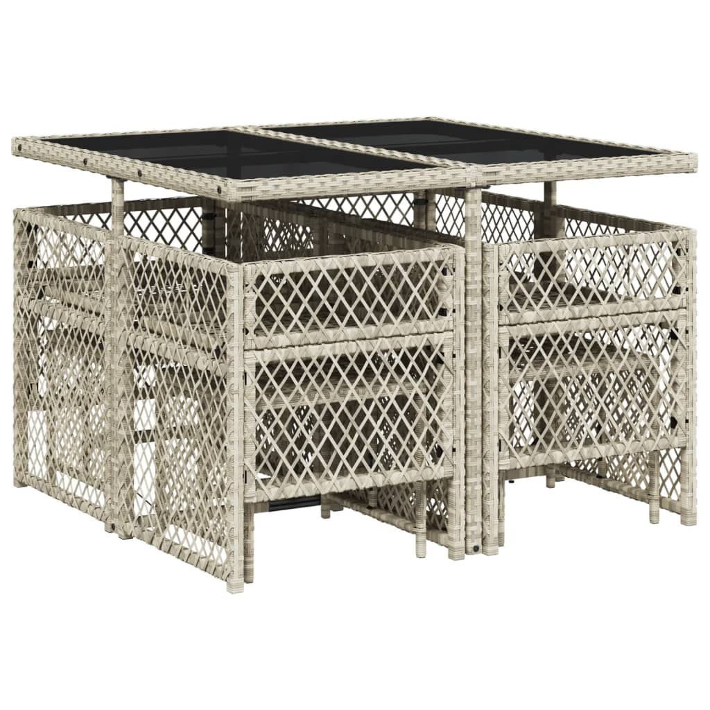 Set Pranzo da Giardino 9pz con Cuscini Grigio Chiaro Polyrattan - homemem39